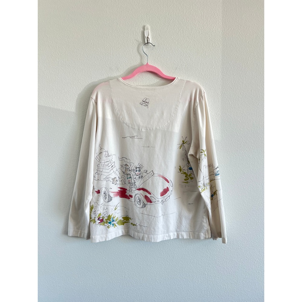 Chico's Chat-Tees V-Neck Long Sleeve Graphic Cream Tee 3 Vacation Beach Resort - Picture 5 of 6